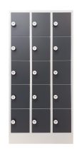   15-compartment valuables storage cabinet with slanted roof and 4-digit combination lock