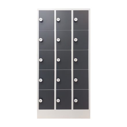15-compartment valuables storage cabinet with slanted roof and 4-digit combination lock