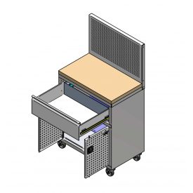 Tool wall, 1-drawer workshop cabinet with wooden worktop