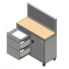 Szerszámfalas, 3 fiókos műhelyszekrény fa munkapulttal 