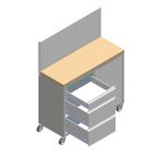 Szerszámfalas, 3 fiókos műhelyszekrény fa munkapulttal 